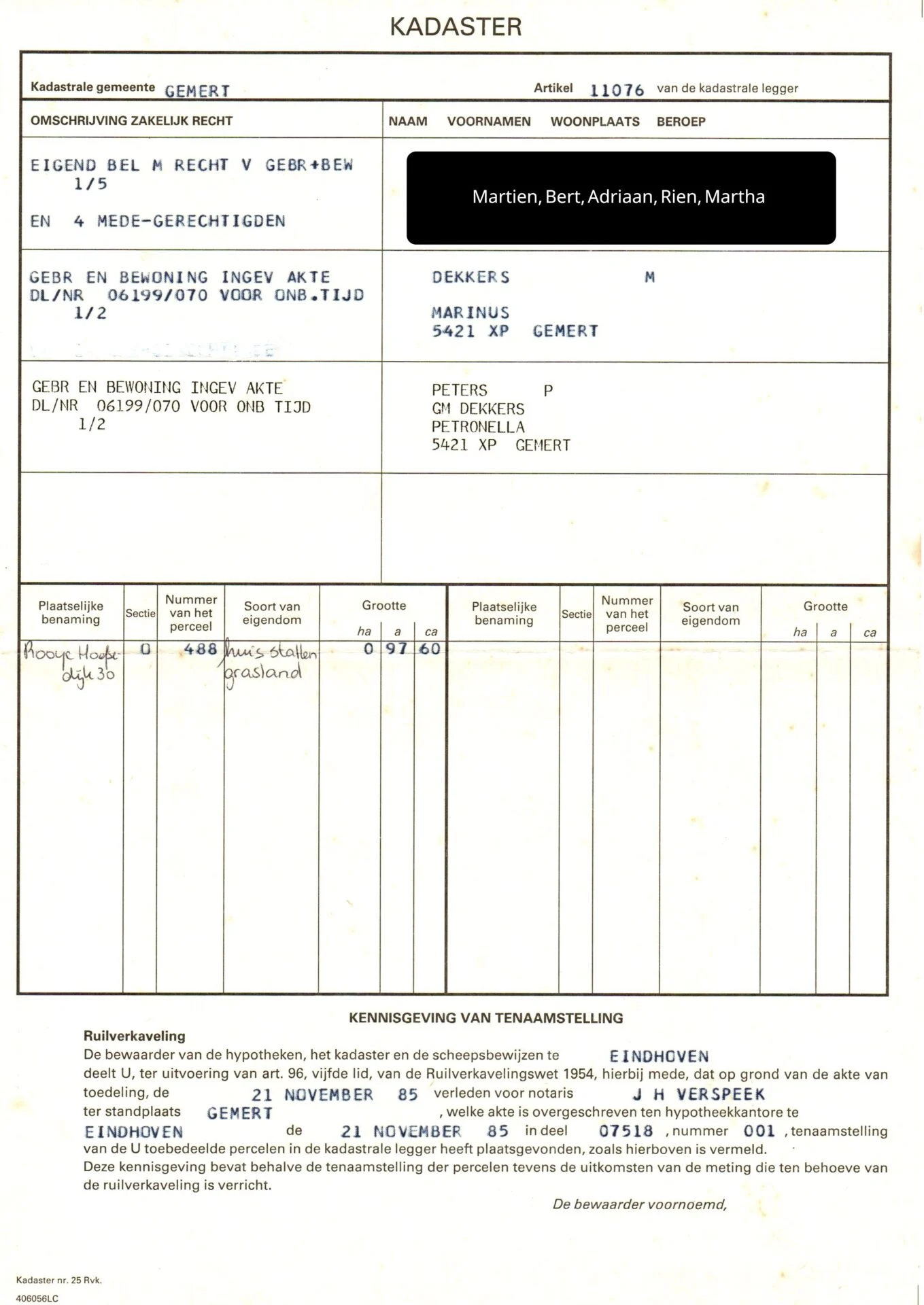19851121 Kadaster zakelijk recht kinderen Dekkers prive